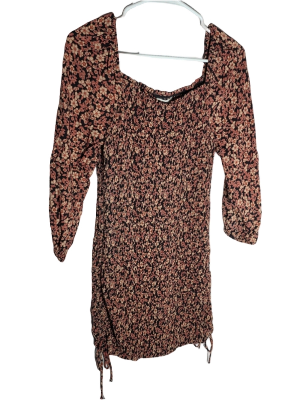 Women's Jessica Simpson Mini Dress Size M Black Peach Floral Smocked cottagecore
